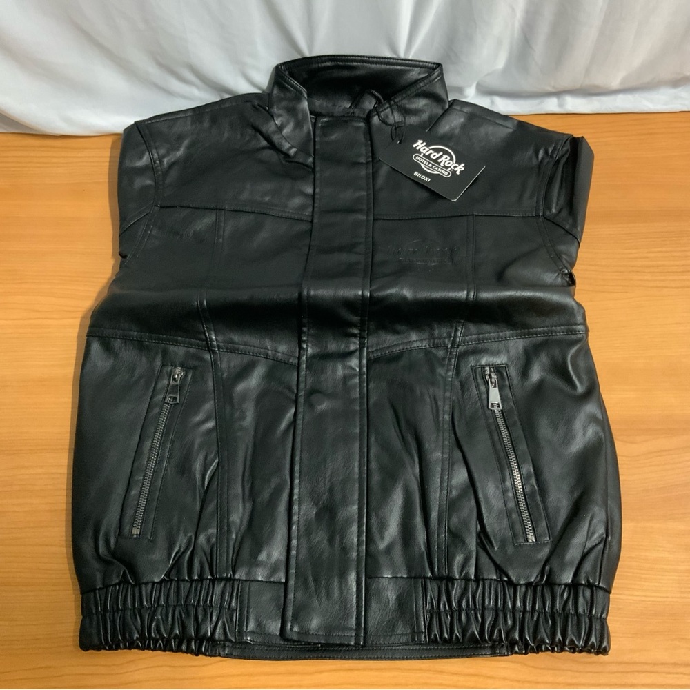 Hard Rock Hotel Casino Biloxi Faux Leather Jacket Black Bomber Mens NWT - Picture 2 of 8
